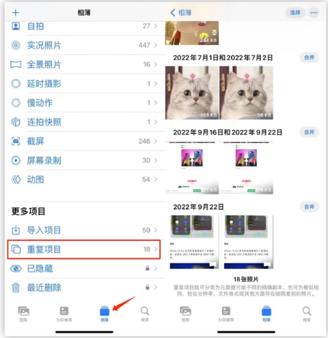 南郑苹果手机维修分享iOS 16 中相册重复项目功能使用方法 